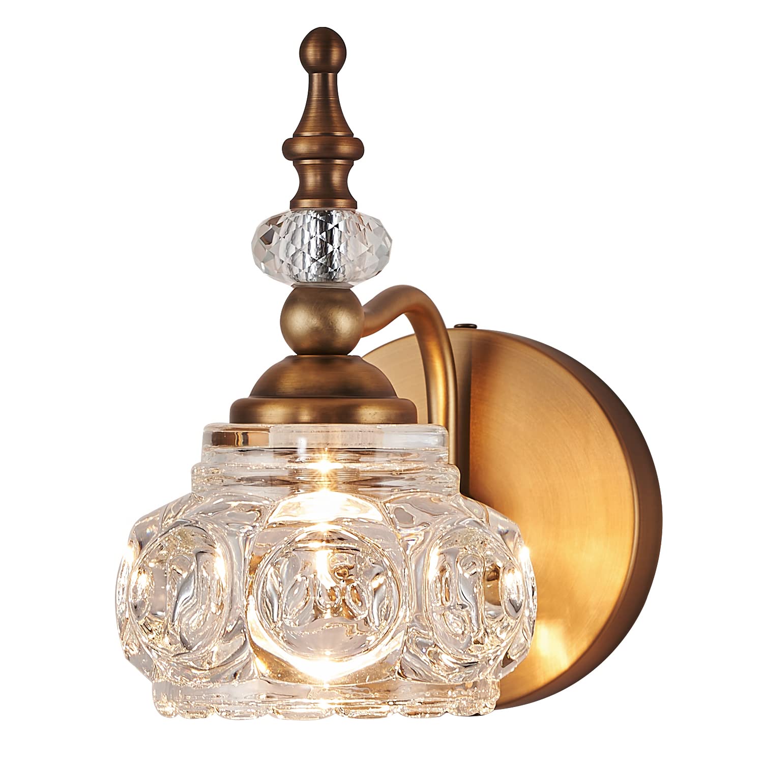 Photo 1 of ZILANL Vintage Wall Sconces, 1-Light Wall Lighting with Crystal Glass Shade, Matte Brushed Antique Brass Finish, Crystal Wall Light, Wall Lamp for Bathroom, Bedroom,Hallway(G9 Base)