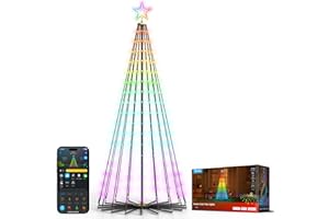 Govee Christmas Cone Tree Lights, 6ft 316 LEDs RGBIC Christmas Tree Lights with Smart App Control, IP67 Waterproof Outdoor String Lights for Xmas Decorations, 82+ Scene Modes, Music Sync, Black Stand