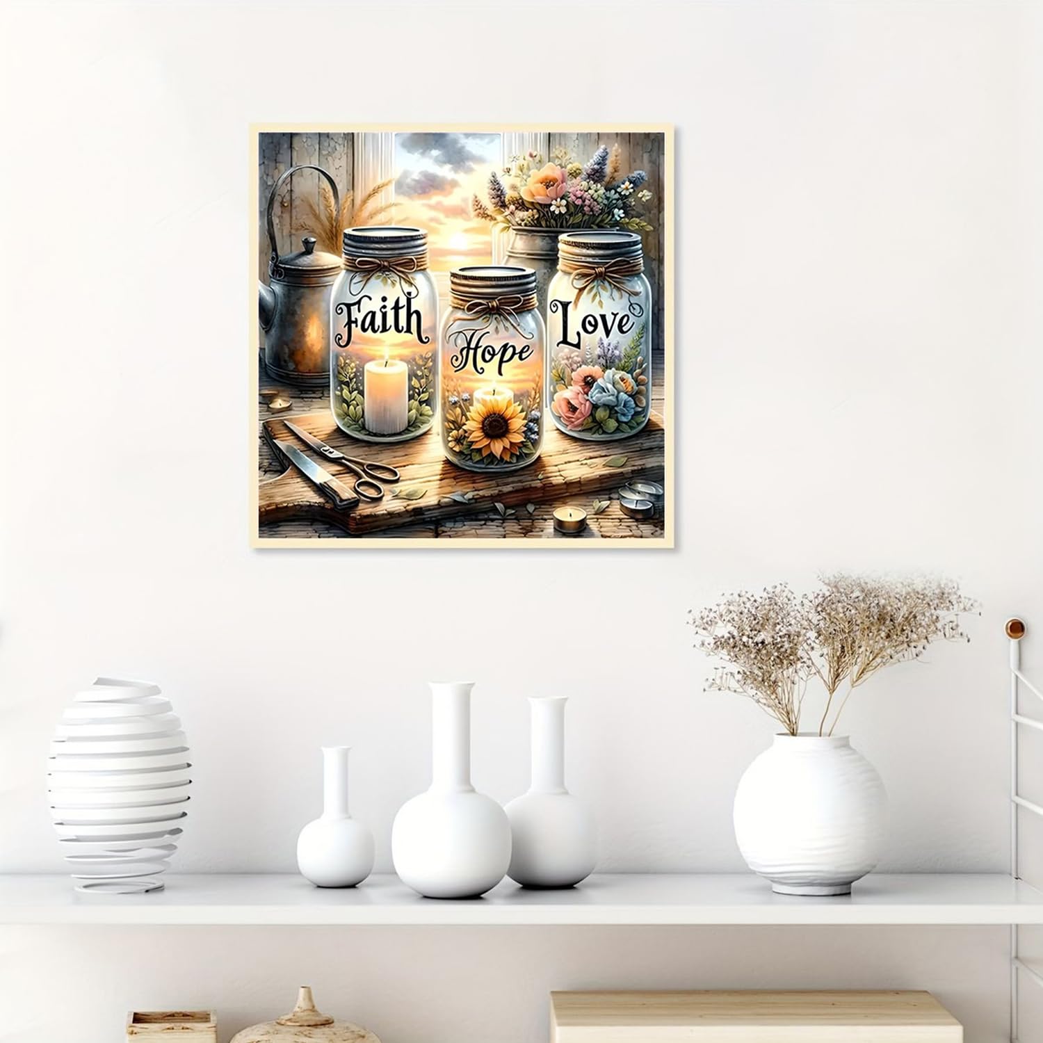 TOPMCYSG Faith,Hope,Love Diamond Art Kits for Adults,Inspirational 5D Diamond Painting Kits for Beginners,DIY Paint with Round Full Drill Diamond Dots Gem Painting for Adults,Home Decor 13.78x13.78 in
