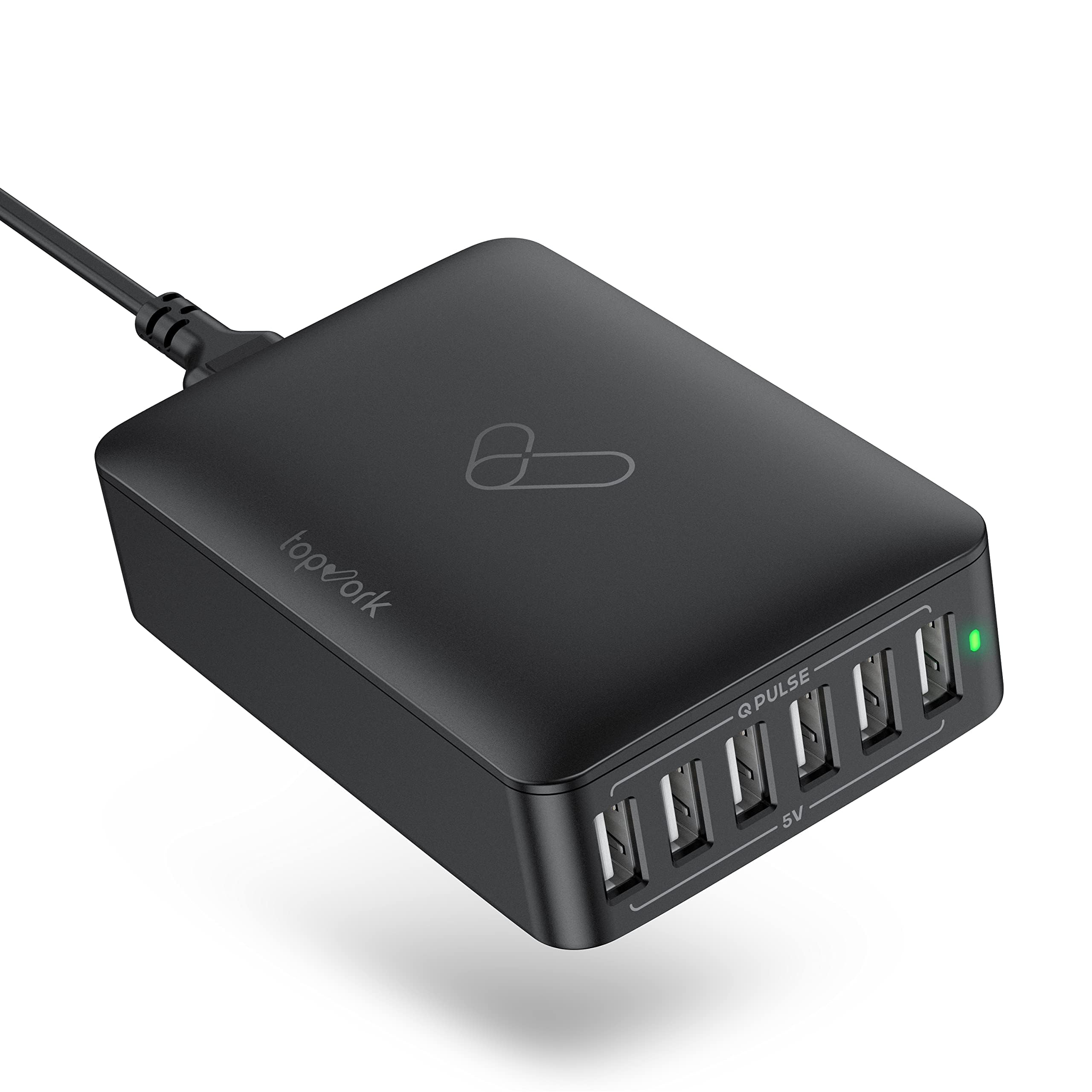 USB Charging Station, Topvork 6-Port USB Wall Charger, Multiport 60W USB Charging Hub, 6-in-1 Desktop USB Charger, Compact USB Charger Block (6A-Black)