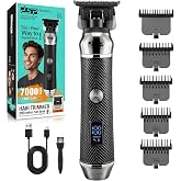 DSP Zero-Gap T-Blade Trimmer for Men, Cordless Rechargeable Edger | Zirconia+Ceramic Blade, 7000 RPM, 200+min Runtime, LED Display, <75dB, 5 Combs (1-5mm)
