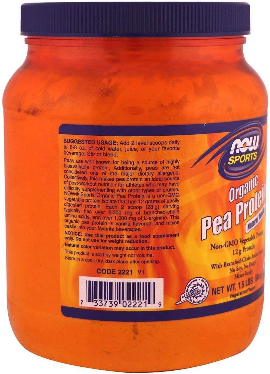 Now Foods Sports, Organic Pea Protein, Natural Vanilla, 1.5 lbs (680 g): Health & Personal Care