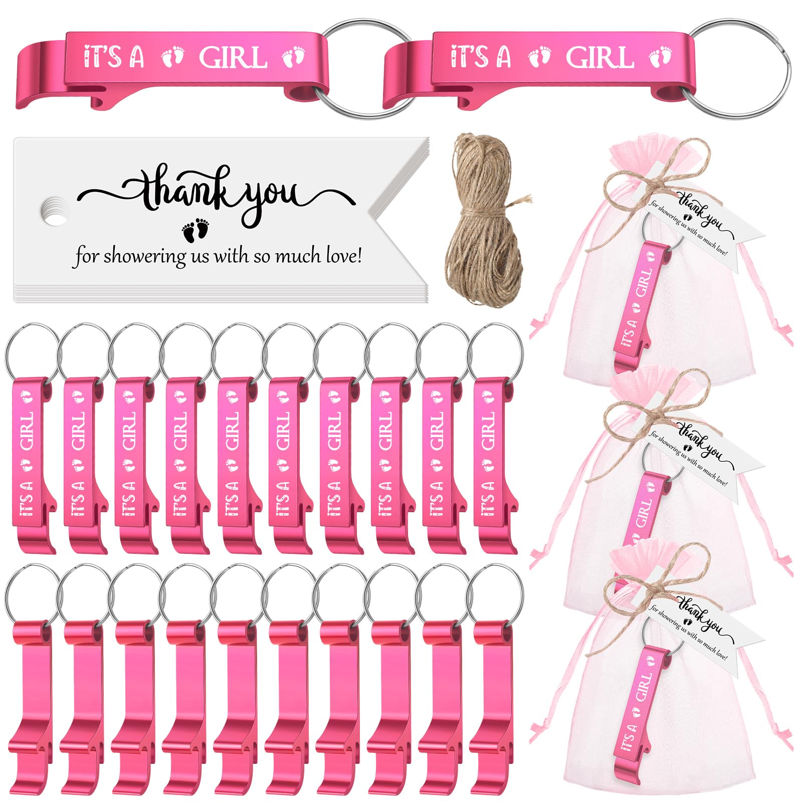 Photo 1 of Maxcheck 25 Sets Baby Shower Bottle Opener Favors for Guests Includes It's a Girl Pink Baby Shower Favors Aluminum Bottle Opener with Thank You Tags Organza Bags for Gender Reveal Party Return Gifts