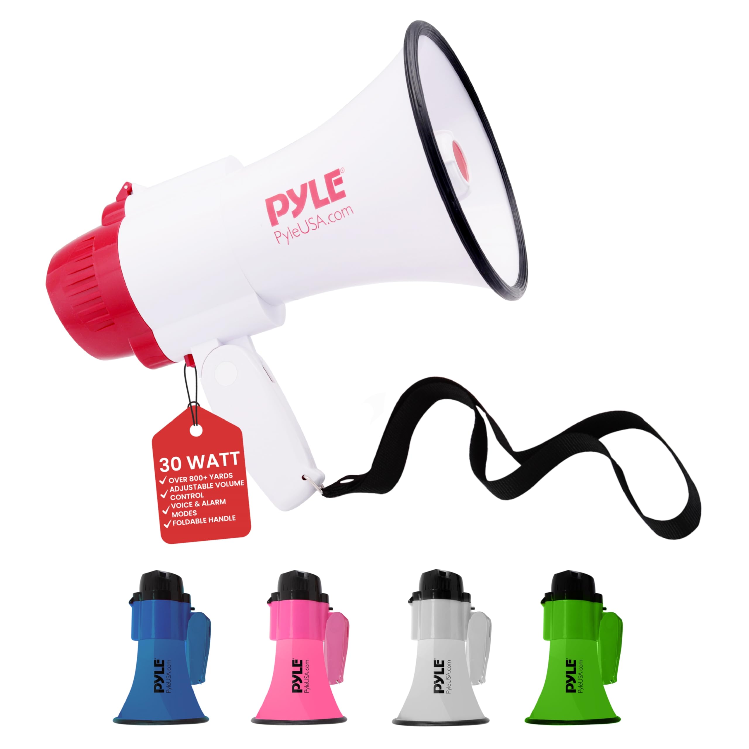 Photo 1 of Pyle Megaphone Speaker PA Bullhorn - with Built-in Siren 30 Watt Voice Recorder & 800 Yard Range - Ideal for Football, Soccer, Baseball, Hockey, Basketball, Cheerleading Fans & Coaches - PMP35R