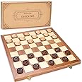 VAMSLOVE 14inch Checkers Folding Wooden Game Set, 8x8 Classic Checkerboard International Checkers Draughts Board 64 Square with Pieces Storage Slots (Instructions Included)
