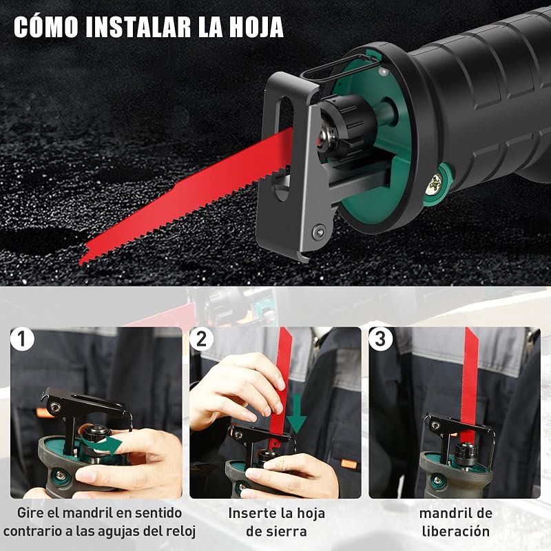 Serra sabre sem fio, hychika 18v, serra alternativa com 2 baterias de 2,0ah, 0-2800 rpm, ideal para cortar madeira e metal