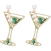 Champagne Martini Earrings for Women Cute Wine Glass Dangle Drop Earrings Martini Gifts for Women Rhinestones Cocktail Earrings Margarita Espresso Party Decor