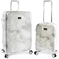 BEBE Women's Lilah 2 Piece Set Suitcase with Spinner Wheels, Silver Marble, One Size