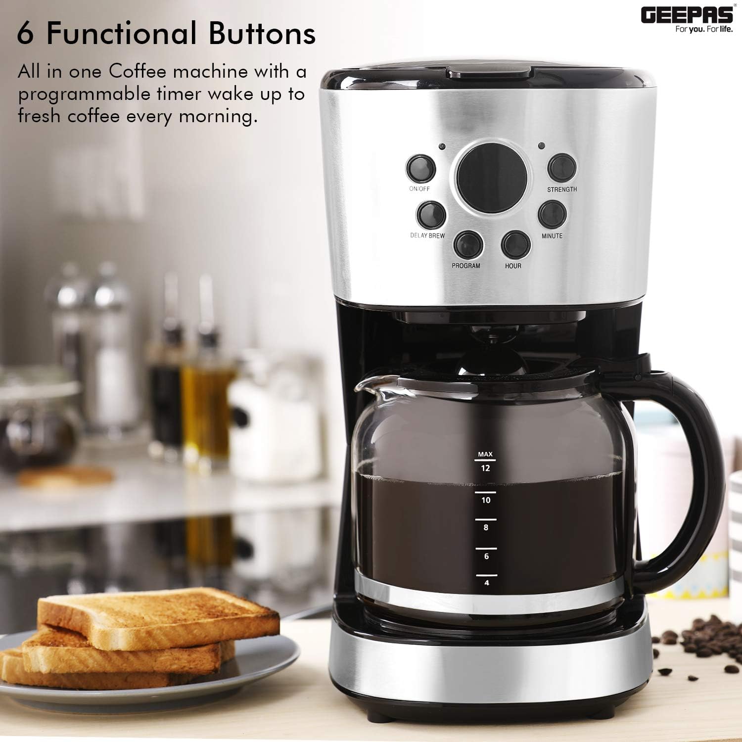 GEEPAS 1.5L Filter Coffee Machine, Black & Silver, Digital - Image 5
