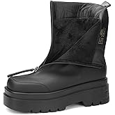 bego Women's Platform Ankle Boots Chunky Chelsea Short Fall Boots Front Zipper Combat Boots Casual Vegan Leather Boots (7, Black)