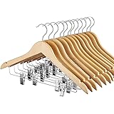 HOUSE DAY 12 Pack High-Grade Wooden Suit Hangers Skirt Hangers with Clips Solid Wood Pants Hangers Natural Smooth Finish Prem