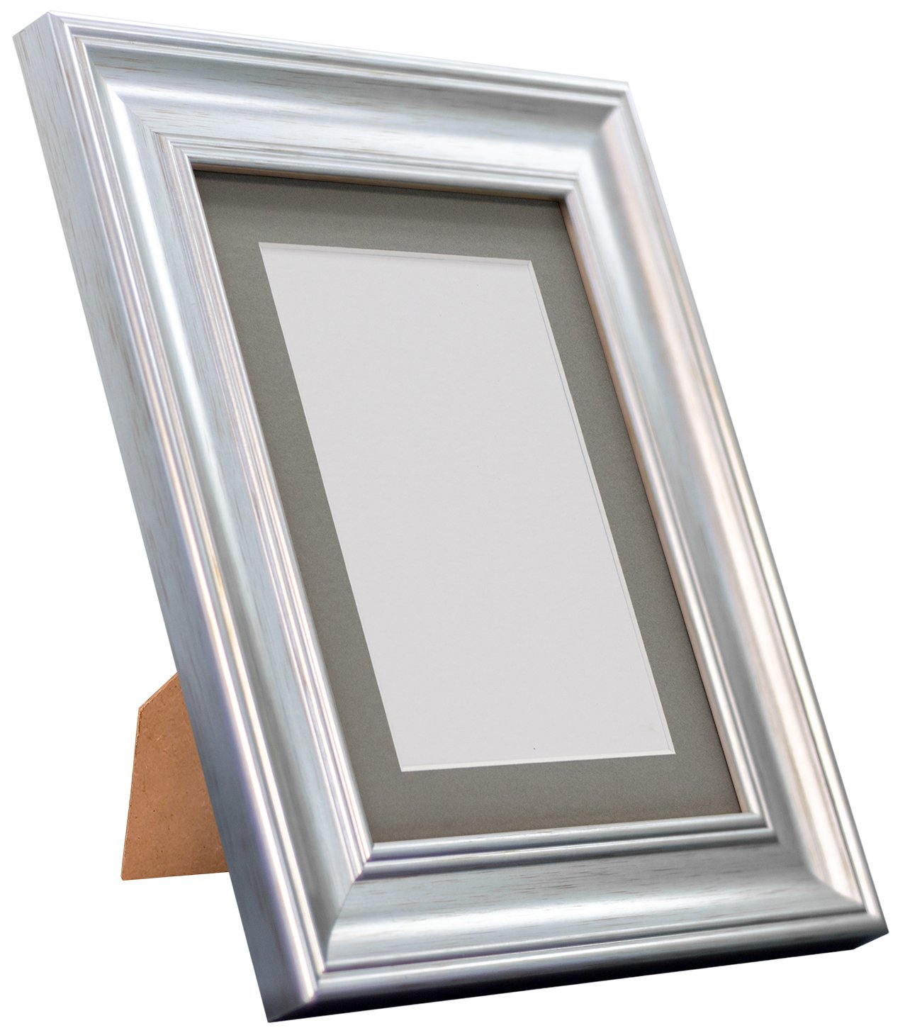 FRAMES BY POST Scandi Vintage Picture Photo Frame, Recycled Plastic, Silver with Dark Grey Mount, 9 x 7 Image Size 7 x 5 Inch