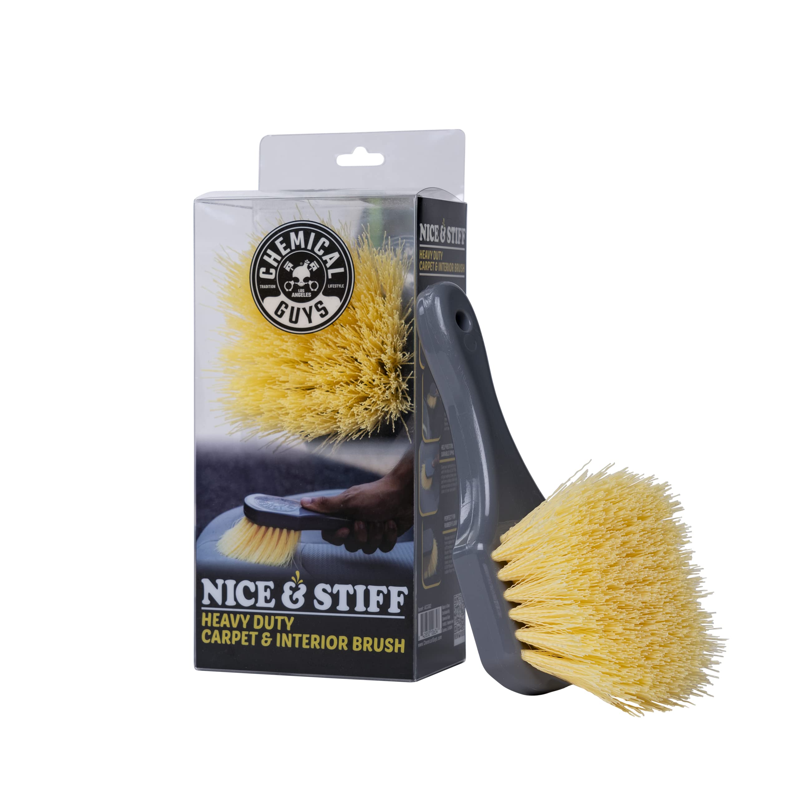 Photo 1 of Chemical Guys ACCG02 Nice & Stiff Heavy Duty Carpet & Interior Detailing Brush, (Safe for Cars, Trucks, SUVs, RVs, Motorcycles, & More) Yellow