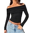Trendy Queen Women Long Sleeve Shirts Off Shoulder Tops Going Out Crop Sexy Slim Fitted Y2K Fall Outfits 2025 Fashion Clothes