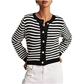 Cozyease Women's Cardigan Striped Button Down Cardigans Long Sleeve Sweaters Retro Outerwear