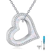 HKPATOP Heart Opal Urn Necklace for Ashes 925 Sterling Silver Heart Urn Necklace Cremation Jewelry with Funnel Filler Memory Jewelry Gifts for Women Mom Sister Friend