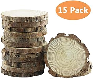 Yexpress Unfinished Natural Thick Wood Slices Circles with Tree Bark Log Discs for DIY Craft Christmas Rustic Wedding Ornaments (3.5