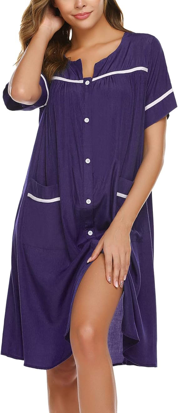 luxilooks House Dresses for Elderly Women Button Down Housecoats Short