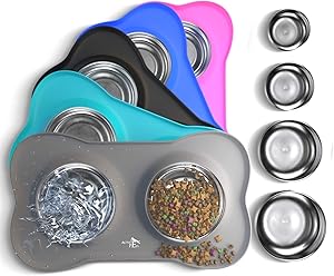 Active Pets Dog Bowl Set, Stainless Steel No Spill Mess-Proof Food & Water Dog Food Bowls with Skid Resistant Silicone Mat, Dog Bowls Small Size Dog, Medium, & Large, Pet Puppy Bowls & Dog Dishes
