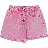 WDIRARA Girl's Wrap Button Front Asymmetrical Hem Denim Skort High Waist Skirt Shorts