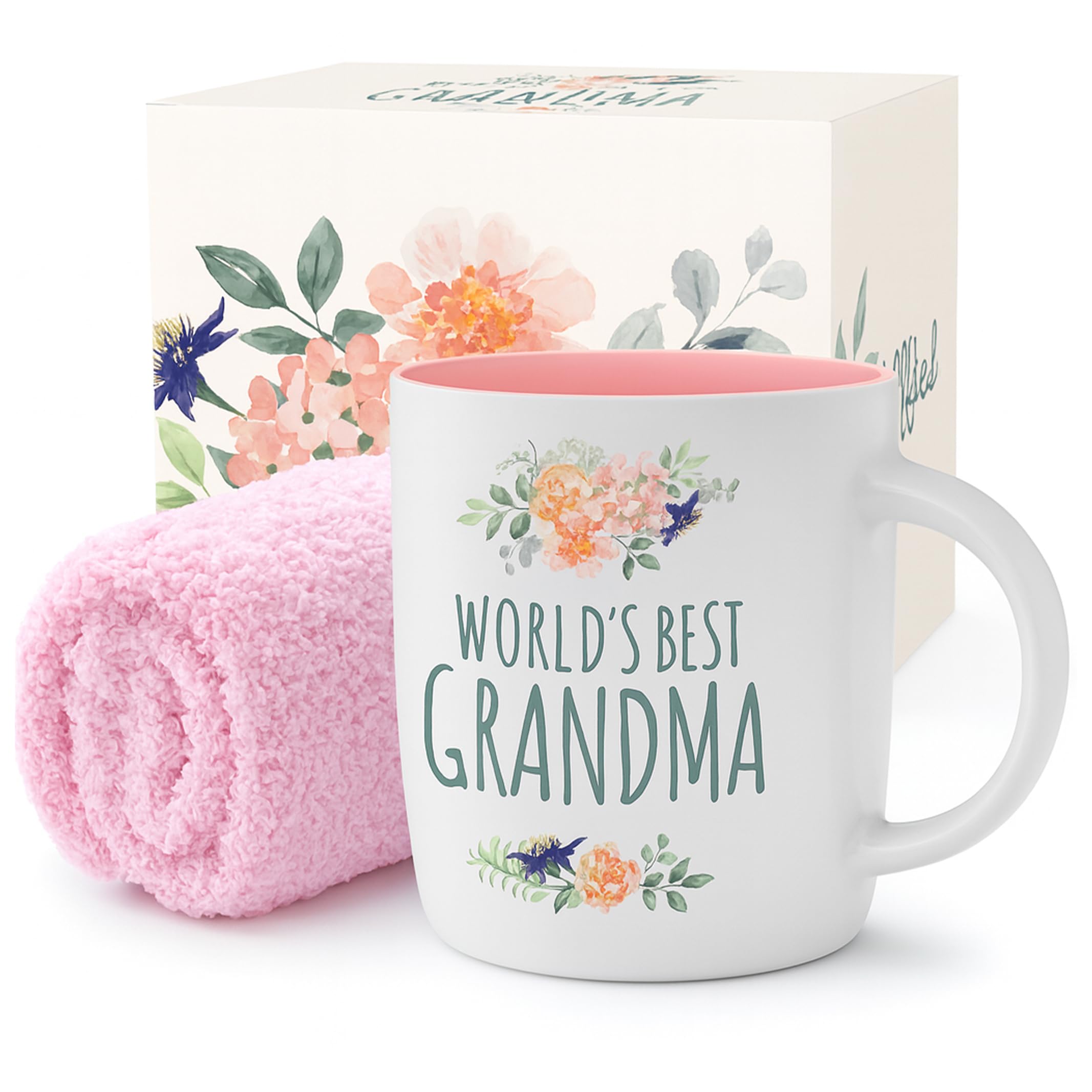 Triple Gifffted Best Grandma Ever Coffee Mug and Socks Gifts from Grandchildren, Grandson, Granddaughter, Birthday Gift, Christmas, Mothers Day, Ceramic Cup, 380ML