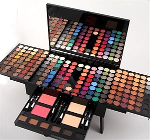 Pure Vie Professional 180 Ultimate Colors Shiny and Matte Eyeshadow Palette Makeup Contouring Kit with 2 Face Powder, 2 Blusher, 1 Eyeliner, 6 Sponge brush and 6 Eyebrow - All In One Makeup Gift Set
