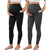 VALANDY Creamlush 2 Pack Women's Maternity Leggings with Pockets Over The Belly,Soft Comfy Active Yoga Lounge Pregnancy Pants