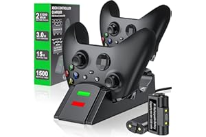 LIFUFUTEE Xbox Controller Battery Pack - 2x 1200mAh Rechargeable, High Speed Charging Station, Black