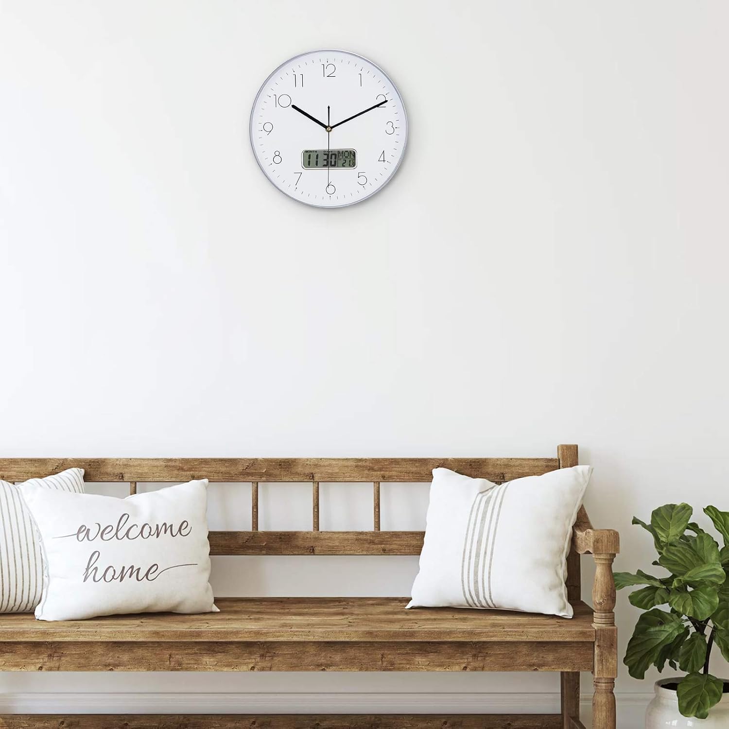 Lafocuse 12 Inch Silent Silver Wall Clock with Date and Day, Temperature, Day of Week - Image 5