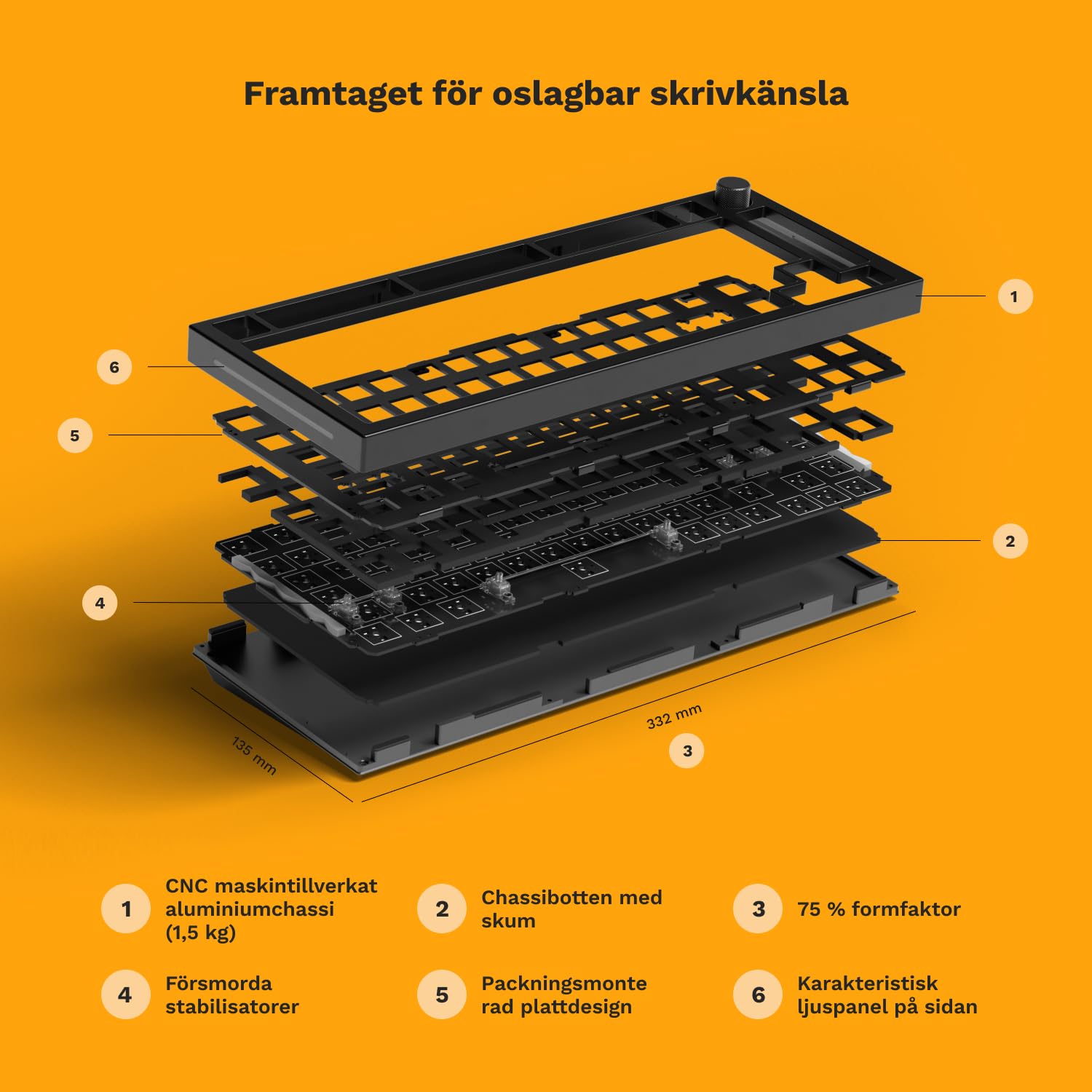 GLORIOUS Gaming GMMK PRO 75% - Modulares mechanisches Gaming-Keyboard, TKL, Grundgerüst 1,5 kg, voll anpassbar, Spiralkabel, Handgelenkablage, PBT-Tastenkappen - Deutsche QWERTZ-Belegung - Weiß 5