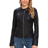 Fahsyee Women's Faux Leather Jackets, Zip Up Motorcycle Short PU Moto Biker Outwear Fitted Slim Coat