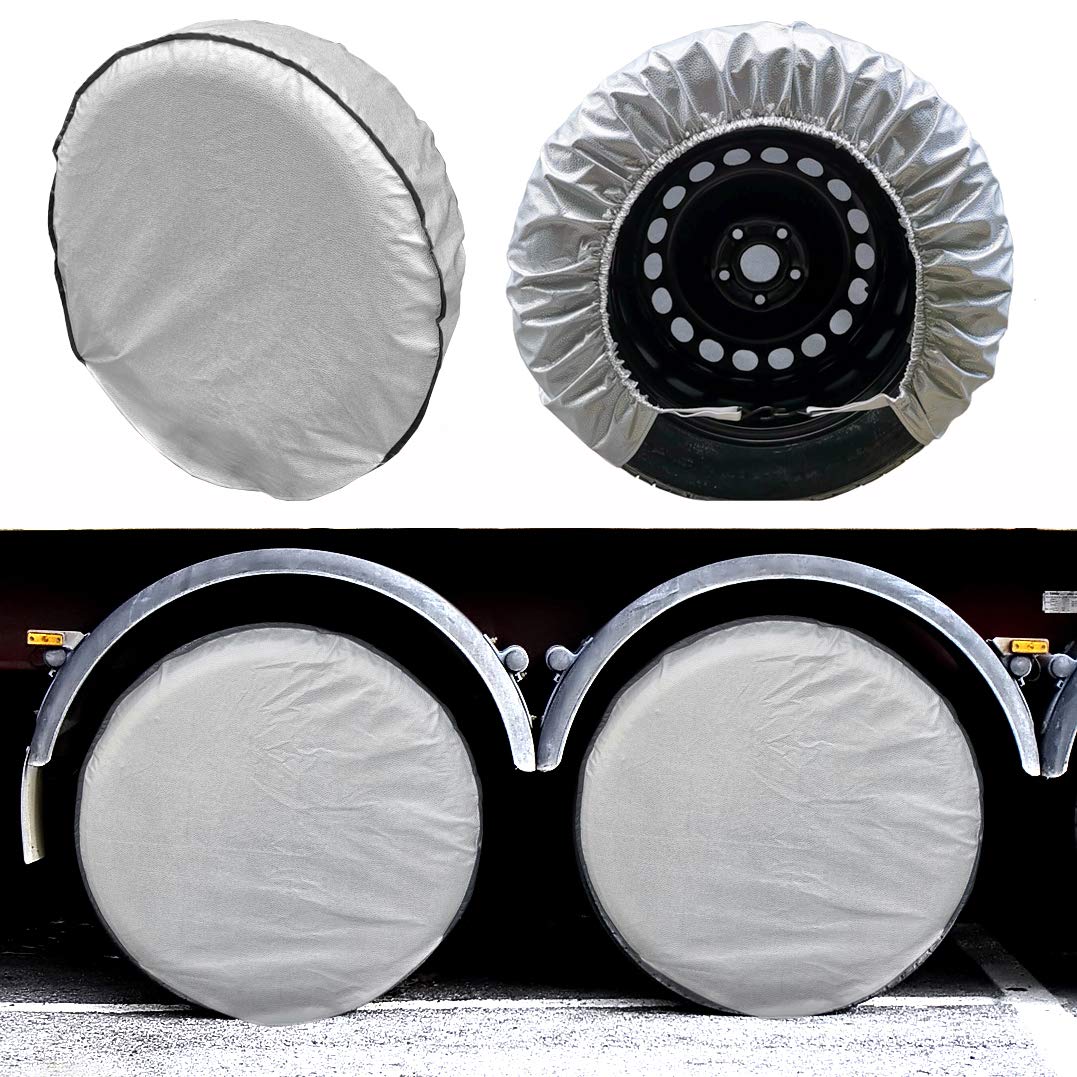 SEAZEN Tire Covers Set of 4, 5 Layer Wheel Covers for RV Trailer Camper Truck Motorhome Auto,Waterproof Sun Rain Frost Snow Protector Aluminum Film,Fit 24" to 29" Tire Diameter