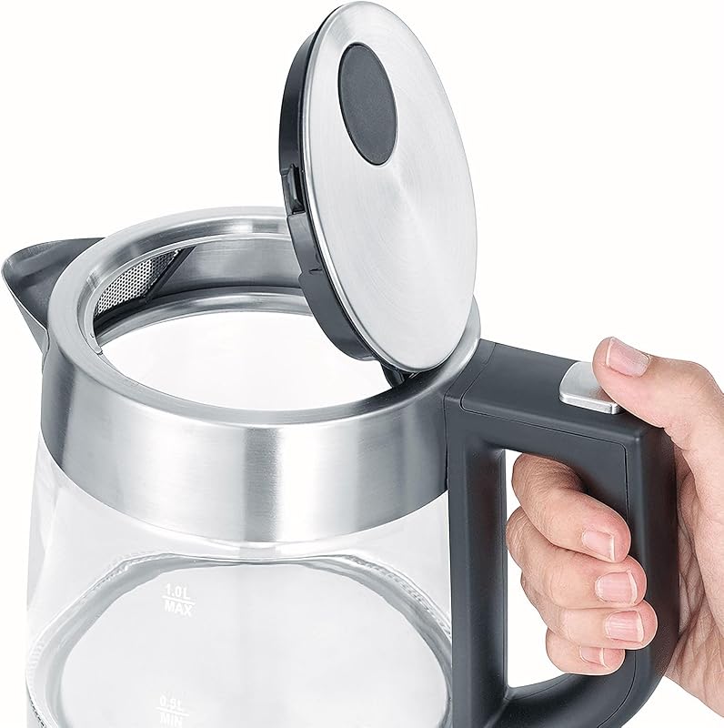 Bollitore in vetro, potente e compatto con design di alta qualità, bollitore elettrico con filtro anticalcare, acciaio inox/nero, WK 3468
