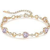 LOUISA SECRET Birthstone Bracelets for Women, 925 Sterling Silver or Brass Plated with Rose Gold Charm Link Bracelets Birthday Anniversary Christmas Gift for Women Wife Mom Girlfriend Lady