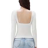 SUUKSESS Women Backless Going Out Tops Padded Modal Basic Long Sleeve Shirts