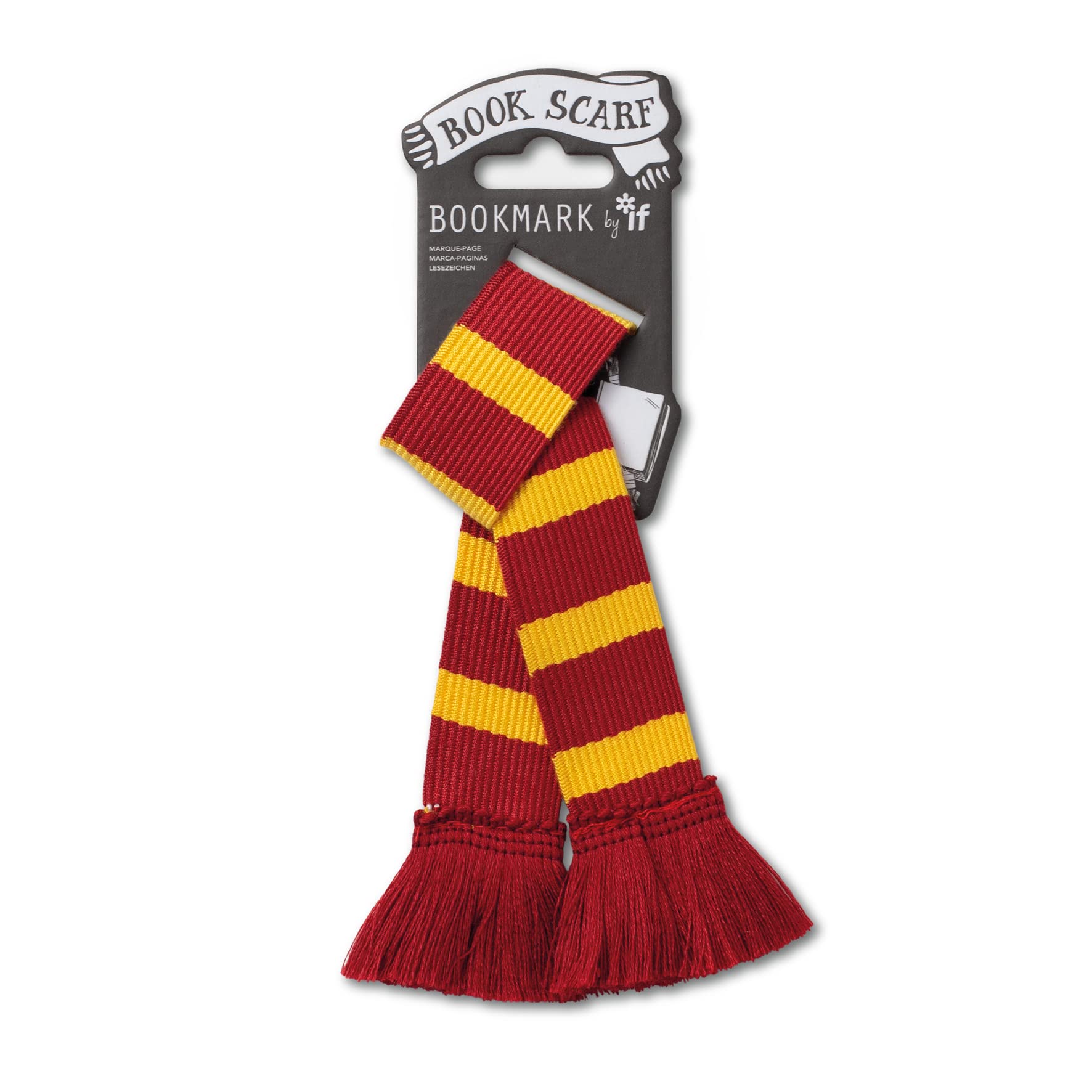 IF Burgundy & Yellow Bookmark - 38cm Woven Scarf with Fringe