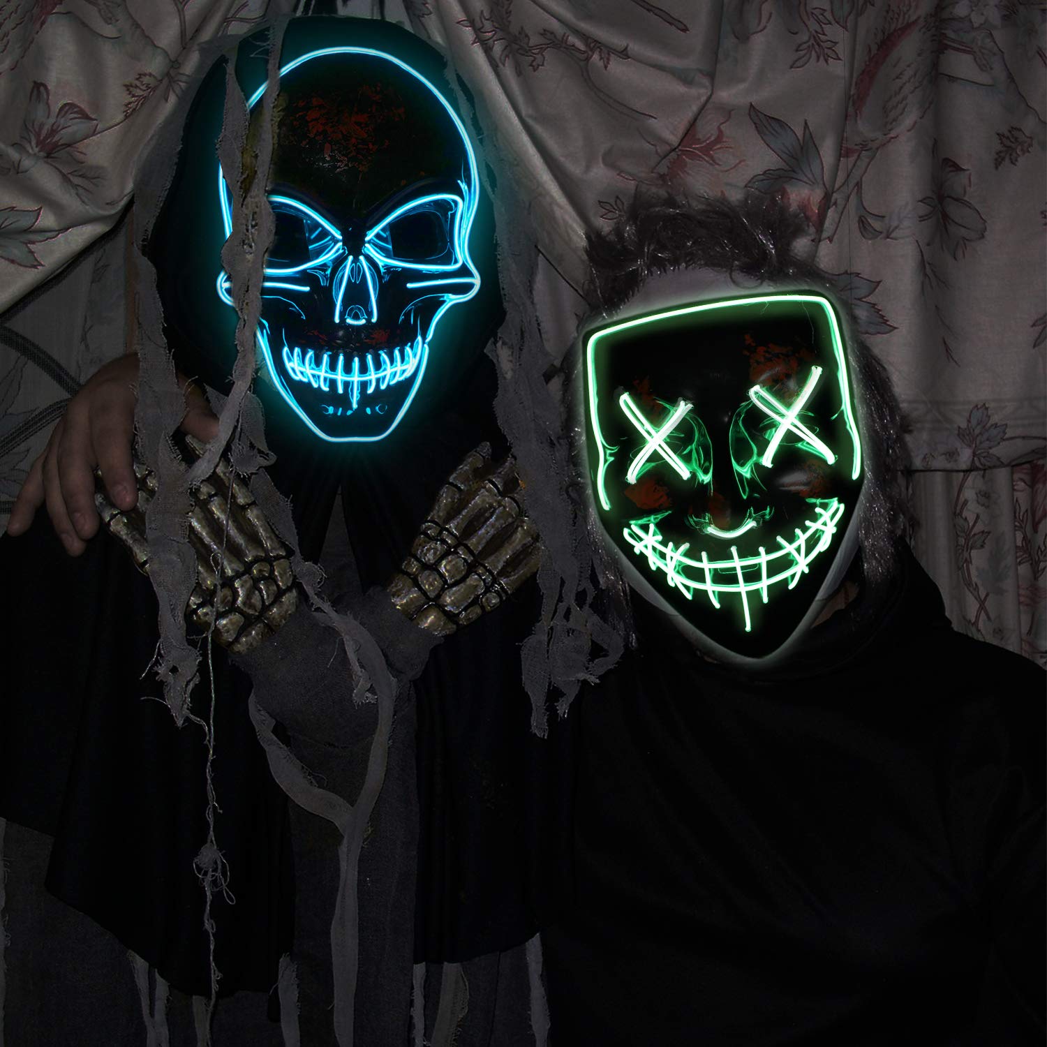 LED Purge Mask, Halloween Mask LED Light Up Mask for Halloween Cosplay Party (Red-Style 2)