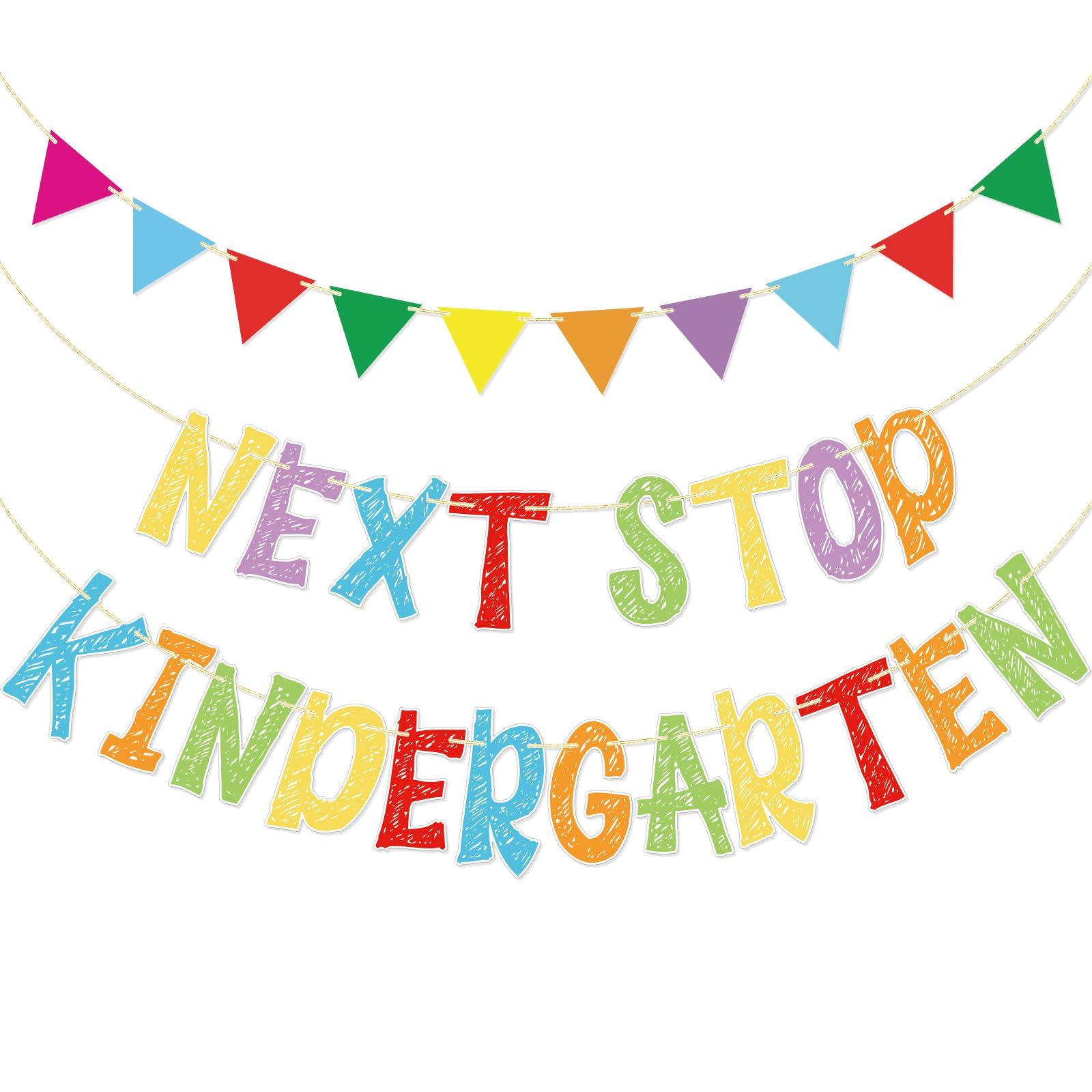 Photo 1 of Next Stop Kindergarten Banner, Preschool Graduation Banner, Watch Out Kindergarten Here I Come, Preschool Graduation Classroom Decorations, Pre-k Graduation Decor (Pre-strung)