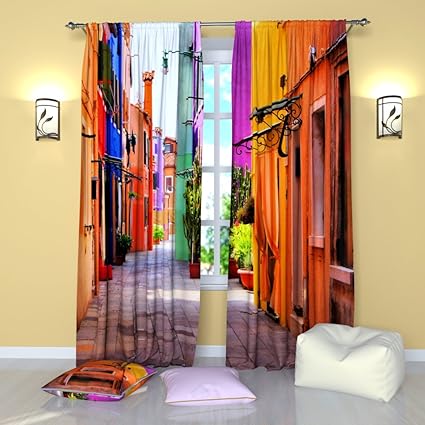 Vintage Curtains Collection By Factory4me Colorful Lane Window Curtain Set Of 2 Panels Each W42 X L84 Total W84 X L84 Inches Drapes For Living Room