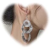 W WEILIRIAN Vintage Circle Drop Earrings Big Circle Hoop Earrings Triple Circle Earrings Geometric Circle Earrings Statement Hoop Drop Earrings Gold Oval Stud Earrings Jewelry for Women