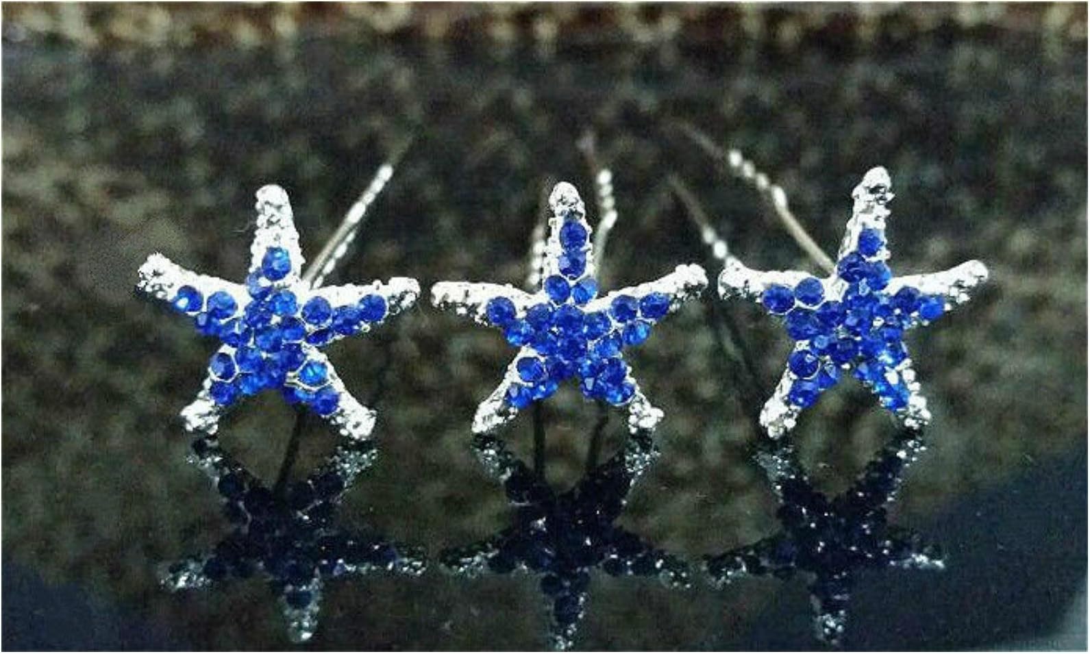 10 X Sea Star Crystal Bridal Wedding Prom Silver Hair pin Starfish Hairpins New