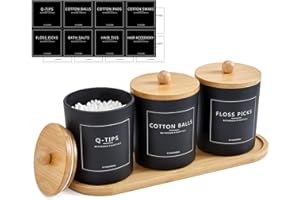 3 Pack Qtip Holder Bathroom Set with Tray,13.5oz Cotton Round Ball Pad Holder Cotton Swab Floss Pick Dispenser,Bathroom Organ