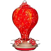 LaElvish Garden Hummingbird Feeders 32OZ Glass Hummingbird Feeder, 4 Perch Ant Moat Leakproof, Garden Decor (Red Lily)