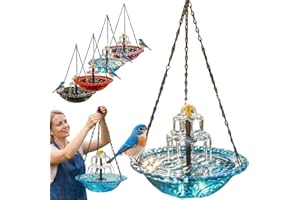 Solar Cascade Hanging Bird Bath Fountain Tempered Glass Bowl Solar Powered Bird Bath with Pump for Outdoor Garden Backyard Pa