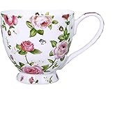 Glen Mila 16oz Cute Coffee Mug for Women Bone China Coffee Mug Cute Christmas Mugs birthday Gifts for Mom Friends (Garden white mug)