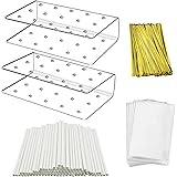 MR.FOAM Acrylic ,2PC Cake Pop Stand Display Holder 100PCS Lollipop Sticks 100PCS Clear Treats Bags and 100PCS Gold Metallic T