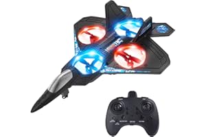 HOLYFUN Foam RC Plane Drone for Kids, Remote Control Airplane Fighter Jet with LED Light, Auto Hover, 360°Flip, 2 Batteries (16 Mins Flight), Easy to Fly for Beginners