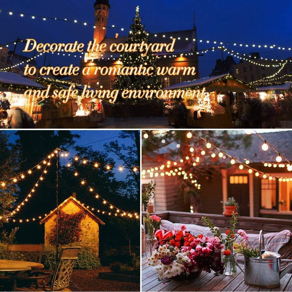 Svater Outdoor String Lights, 100ft with 50 Dimmable Waterproof G40 LED Globe Bulbs - Clear Glass 1W 2700K Warm Glow for Indoor/Outdoor Hanging Lighting - - 