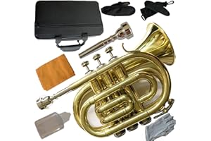 Funion Bb Pocket Trumpet Set B Flat With Hard Case 7C Mouthpiece Cleaning Cloth Gloves Kit Golden Lacquer Mini Trumpet Kit Br