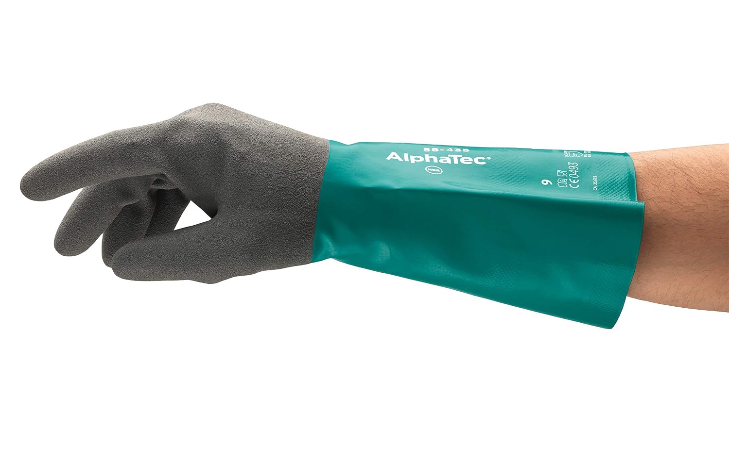 Ansell AlphaTec 58-435 Chemical Resistant Work Gloves, High Performance Nitrile, Two-Layered Coating Construction
